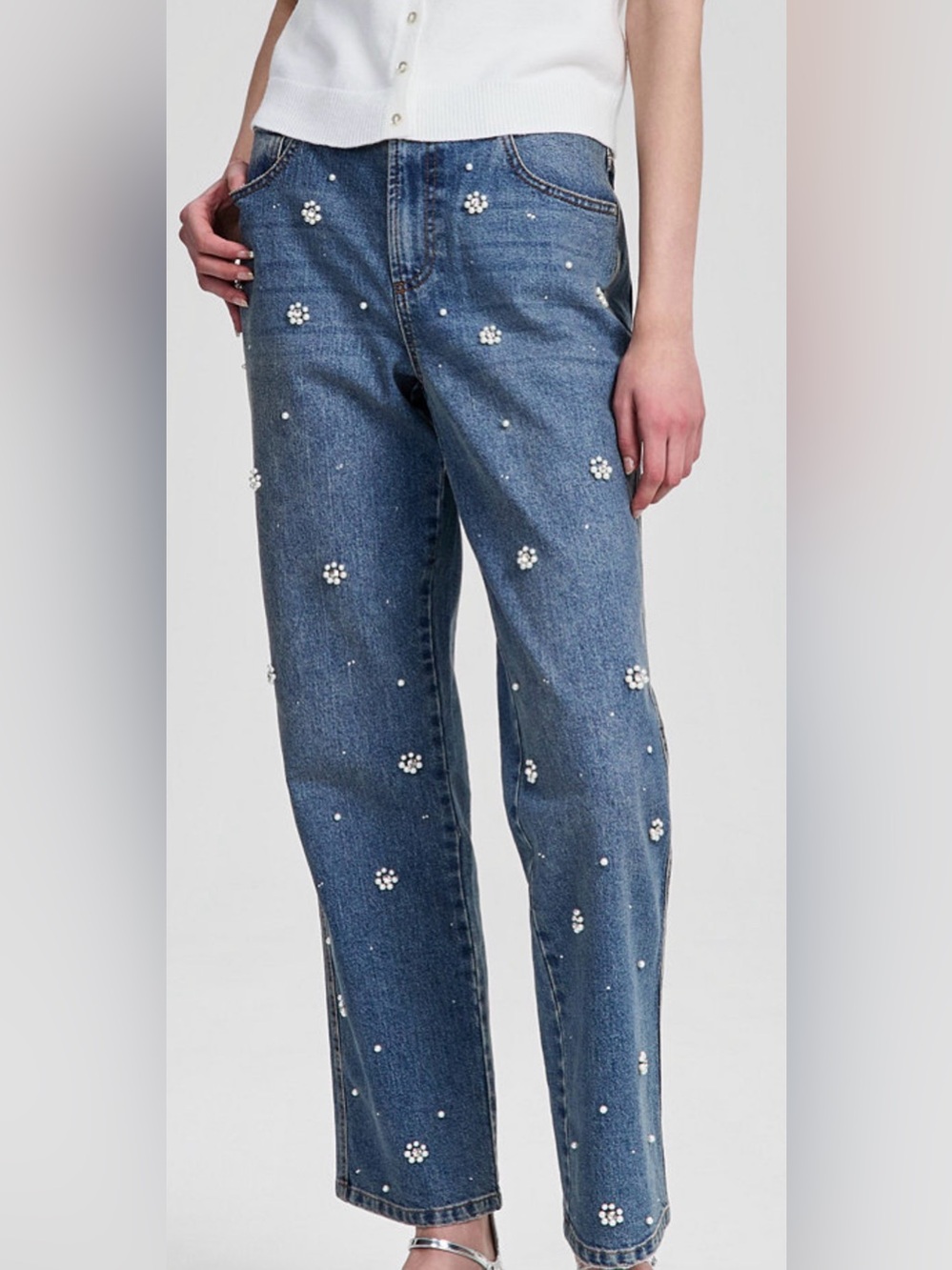 And Now This embellished Pearl & Rhinestone High Rise Blue Denim Jeans 31P